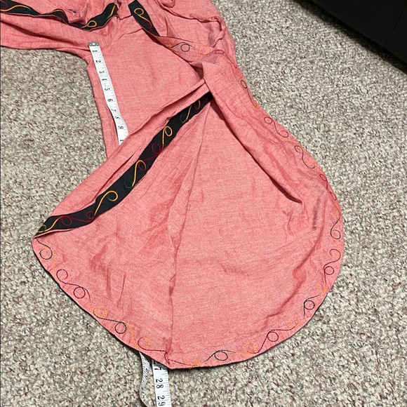 Vintage Nepalese drawstring waist red Wide-Leg Pants with Embroidered Trim - Picture 10 of 11